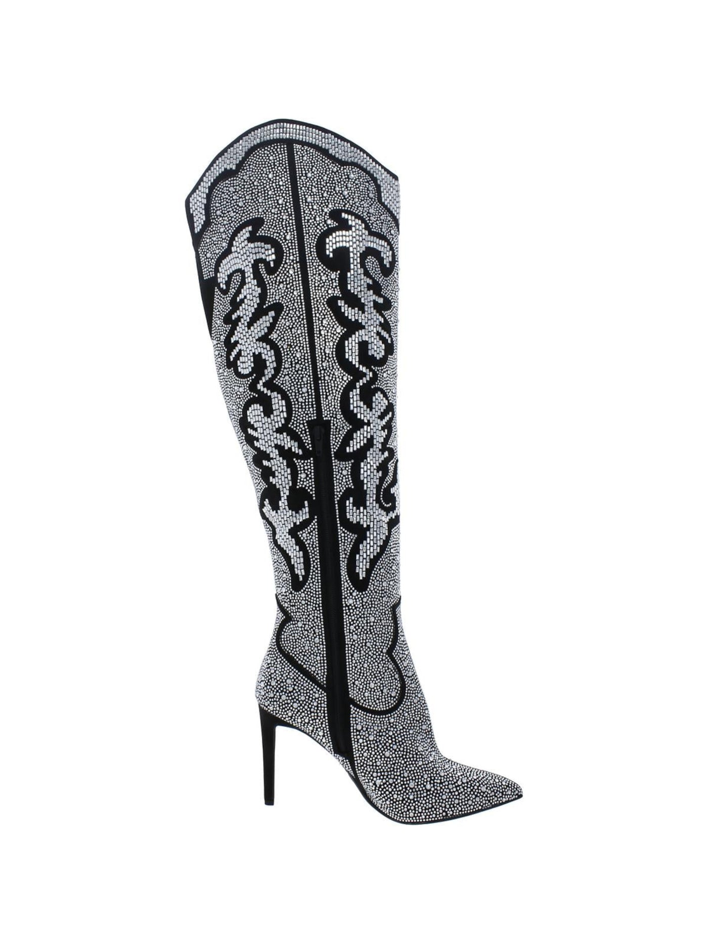 INC Womens Silver Western Embellishment V-Cut Back Goring Padded Iresa 4 Pointed Toe Stiletto Zip-Up Heeled Boots 5.5 M