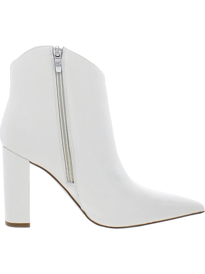 MARC FISHER Womens White Comfort Lezari Pointy Toe Block Heel Zip-Up Leather Dress Booties 5.5 M