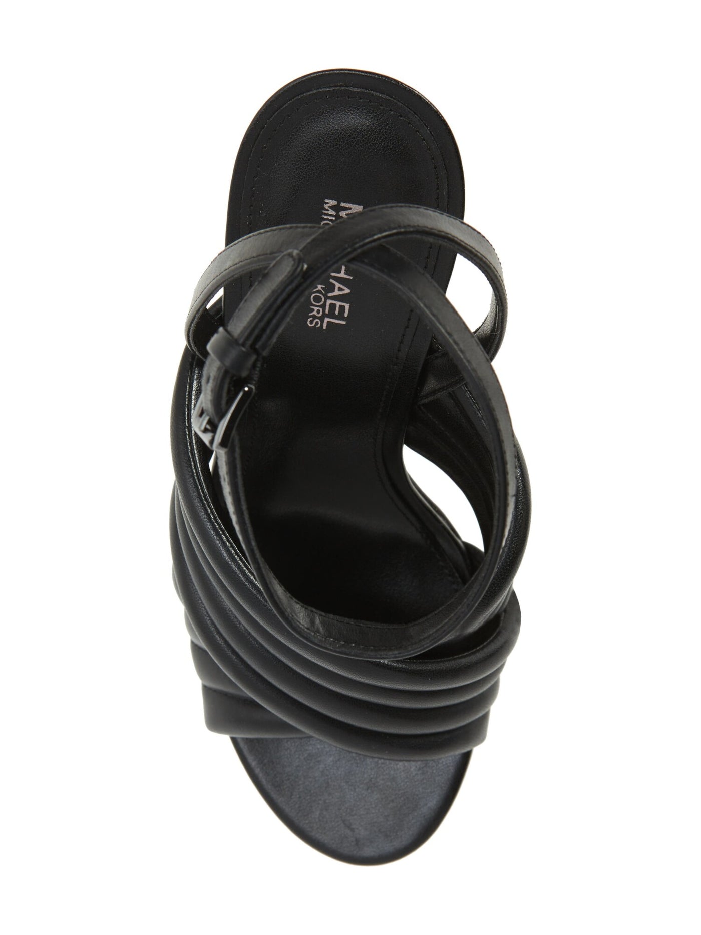 MICHAEL KORS Womens Black Puffy Crisscross Ankle Strap Adjustable Rocye Round Toe Stiletto Buckle Leather Dress Sandals Shoes 6 M