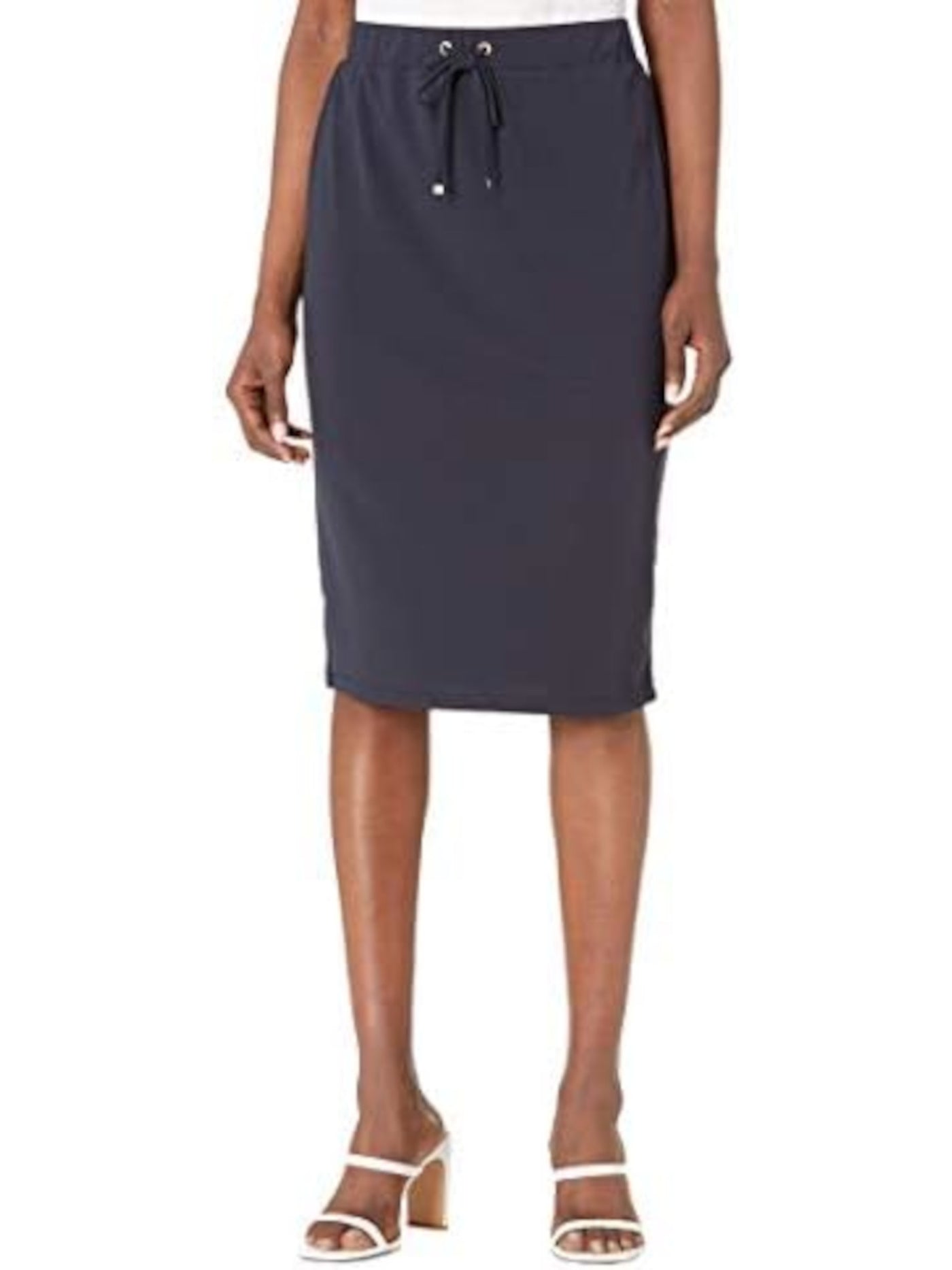 TOMMY HILFIGER Womens Navy Stretch Tie Unlined Pull-on Elastic Waist Knee Length Wear To Work Pencil Skirt S