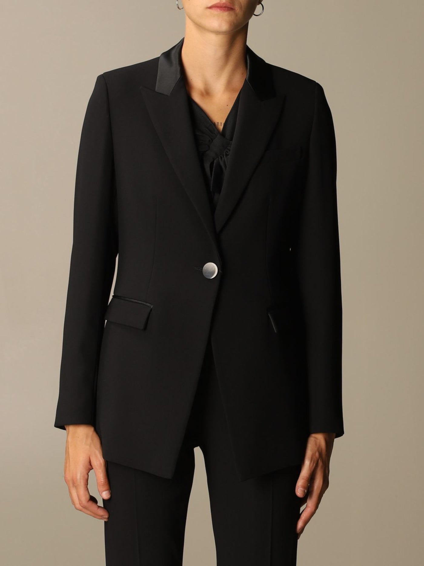 ARMANI Womens Black Pocketed Single Button Back Vent Lined Wear To Work Blazer Jacket 46