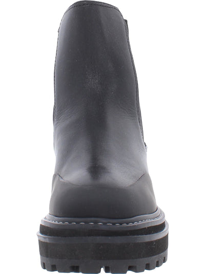AQUA Womens Black 1" Platform Pull Tab Goring Lug Sole Baizo Round Toe Block Heel Leather Booties 6.5 B