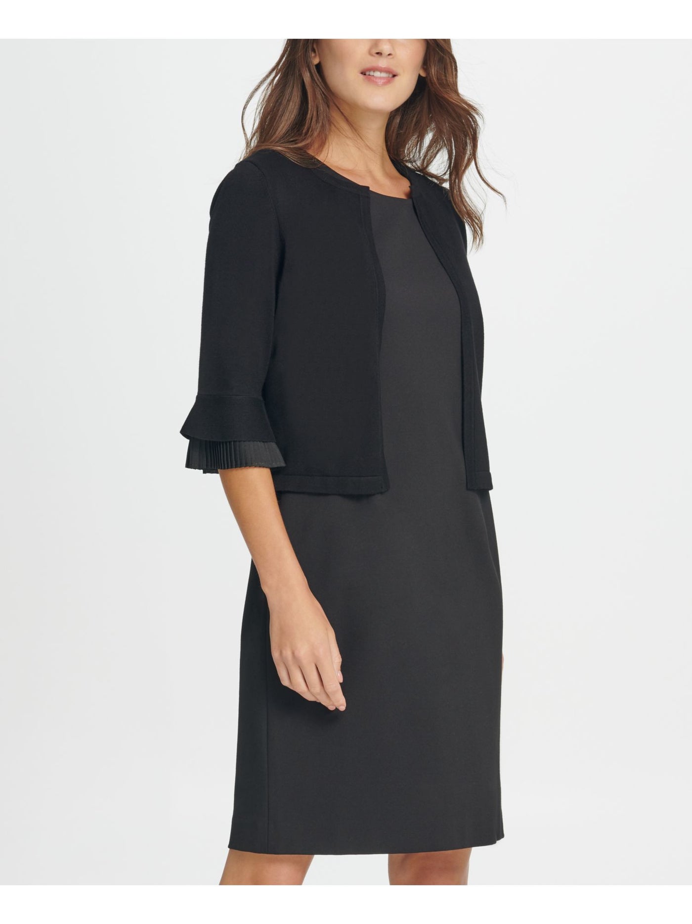 DKNY Womens Black 3/4 Sleeve Open Front Wear To Work Sweater XL