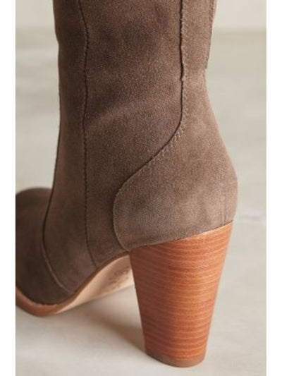 JOIE Womens Gray Pull Tab Tasseled Dagny Round Toe Block Heel Zip-Up Leather Heeled Boots 35.5