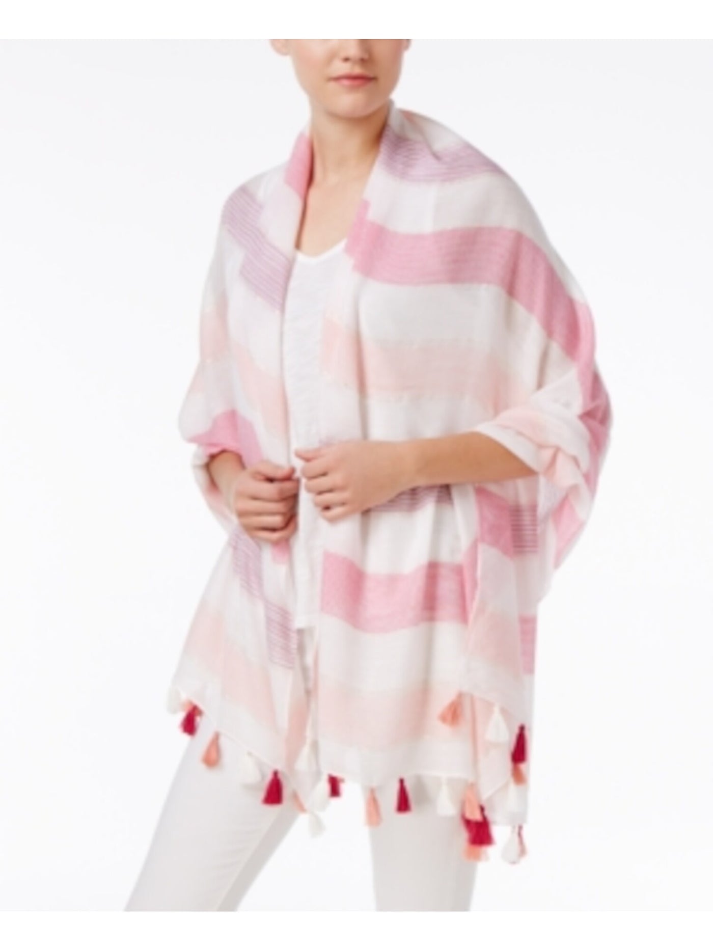 INC Womens Pink Rayon Striped Lightweight Scarf