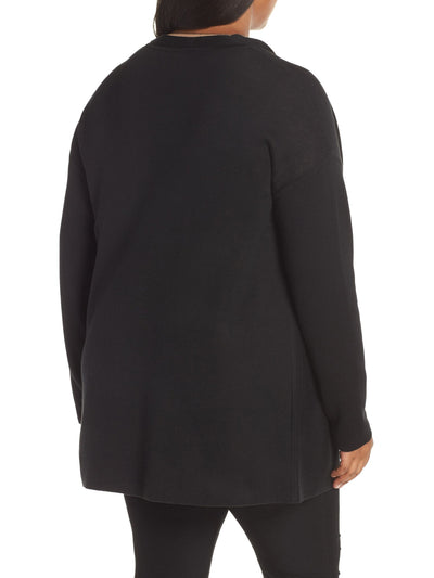 EILEEN FISHER Womens Black Stretch Color Block Long Sleeve Open Front Wear To Work Sweater Plus 1X