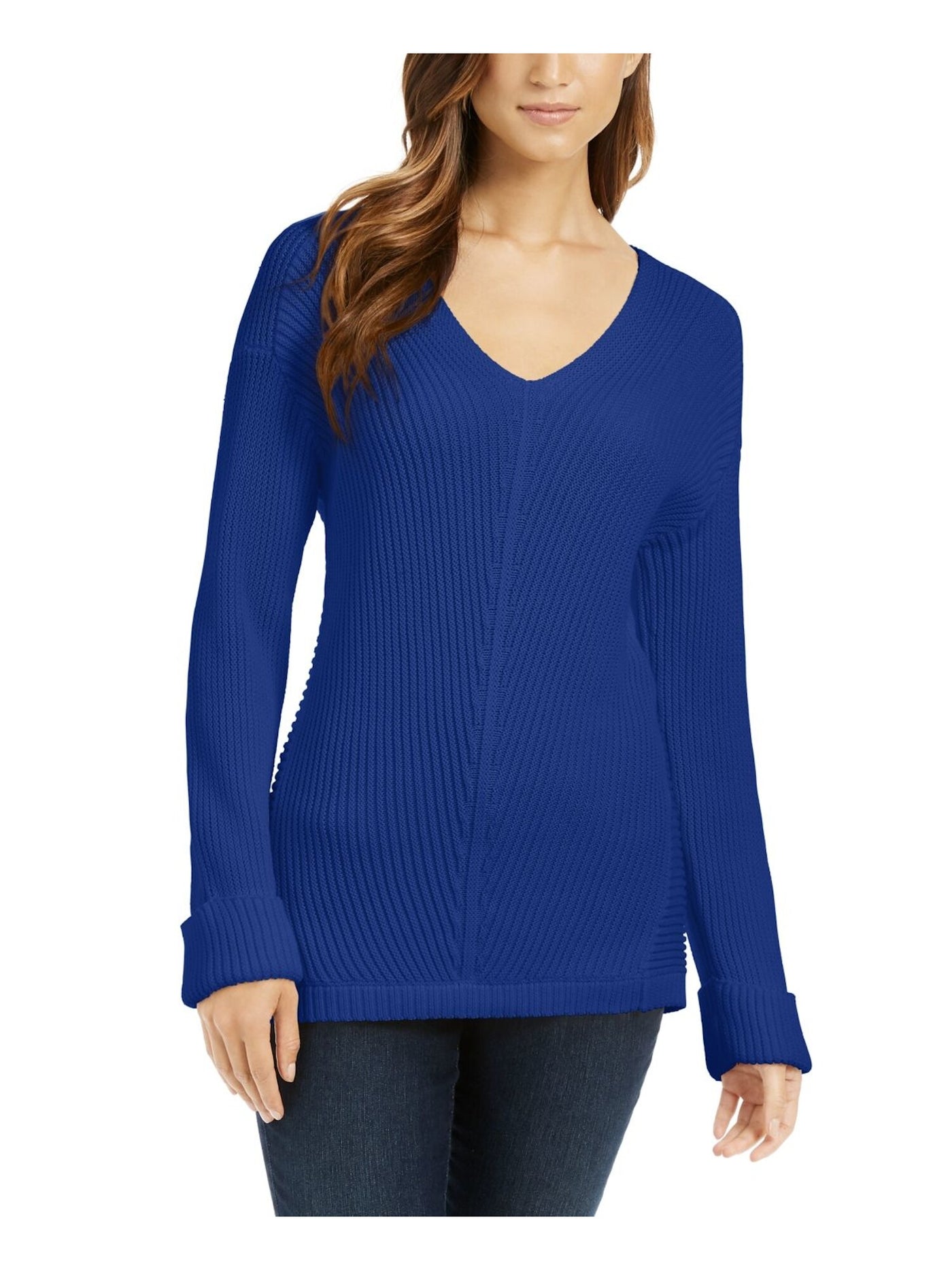 CHARTER CLUB Womens Blue Long Sleeve V Neck Top Size: XS