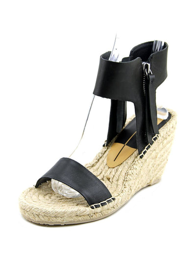 DOLCE VITA Womens Black 1/2" Platform Jute Wrapped Ankle Strap Padded Tasseled Gisele Round Toe Wedge Leather Dress Sandals Shoes 9