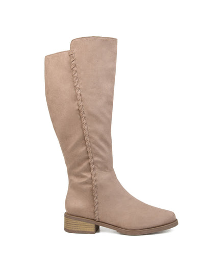 JOURNEE COLLECTION Womens Beige Whipstitch Comfort Blakely Almond Toe Stacked Heel Zip-Up Heeled Boots 12 XWC