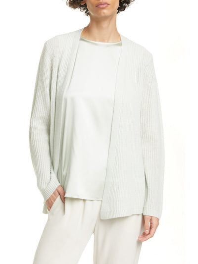 EILEEN FISHER Womens Green Stretch Ribbed Knit Cardigan Long Sleeve Open Front Wear To Work Sweater M