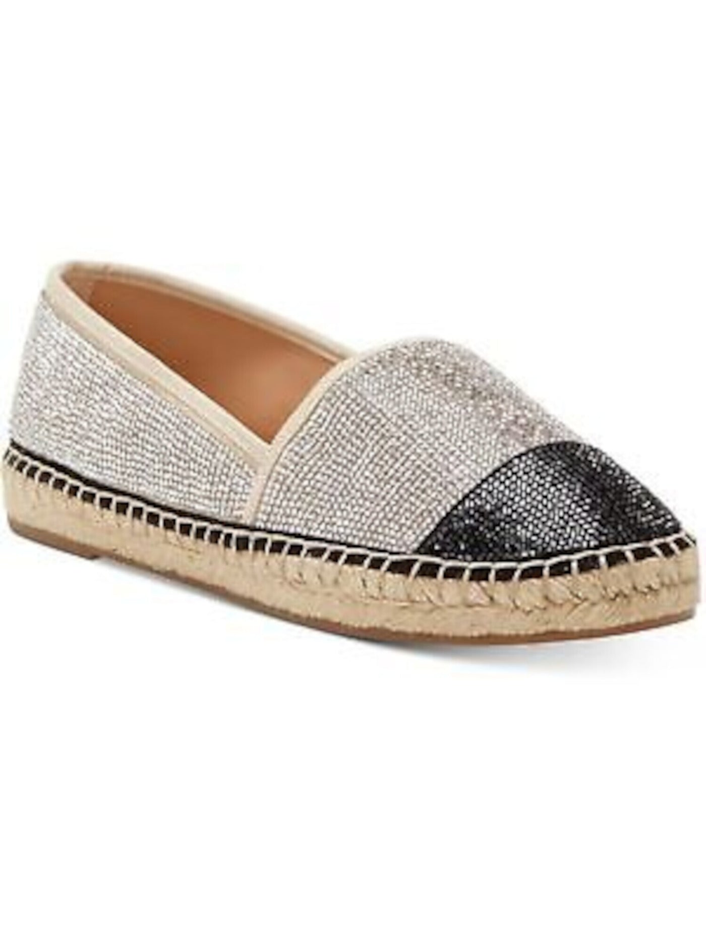 INC Womens Black Capped Toe Stitch Detailing Rhinestone Padded Corvina Round Toe Platform Slip On Espadrille Shoes 9.5 M