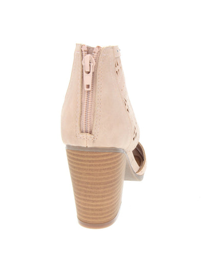 SUGAR Womens Beige Studded Cushioned Perforated Viveca Almond Toe Block Heel Zip-Up Booties M