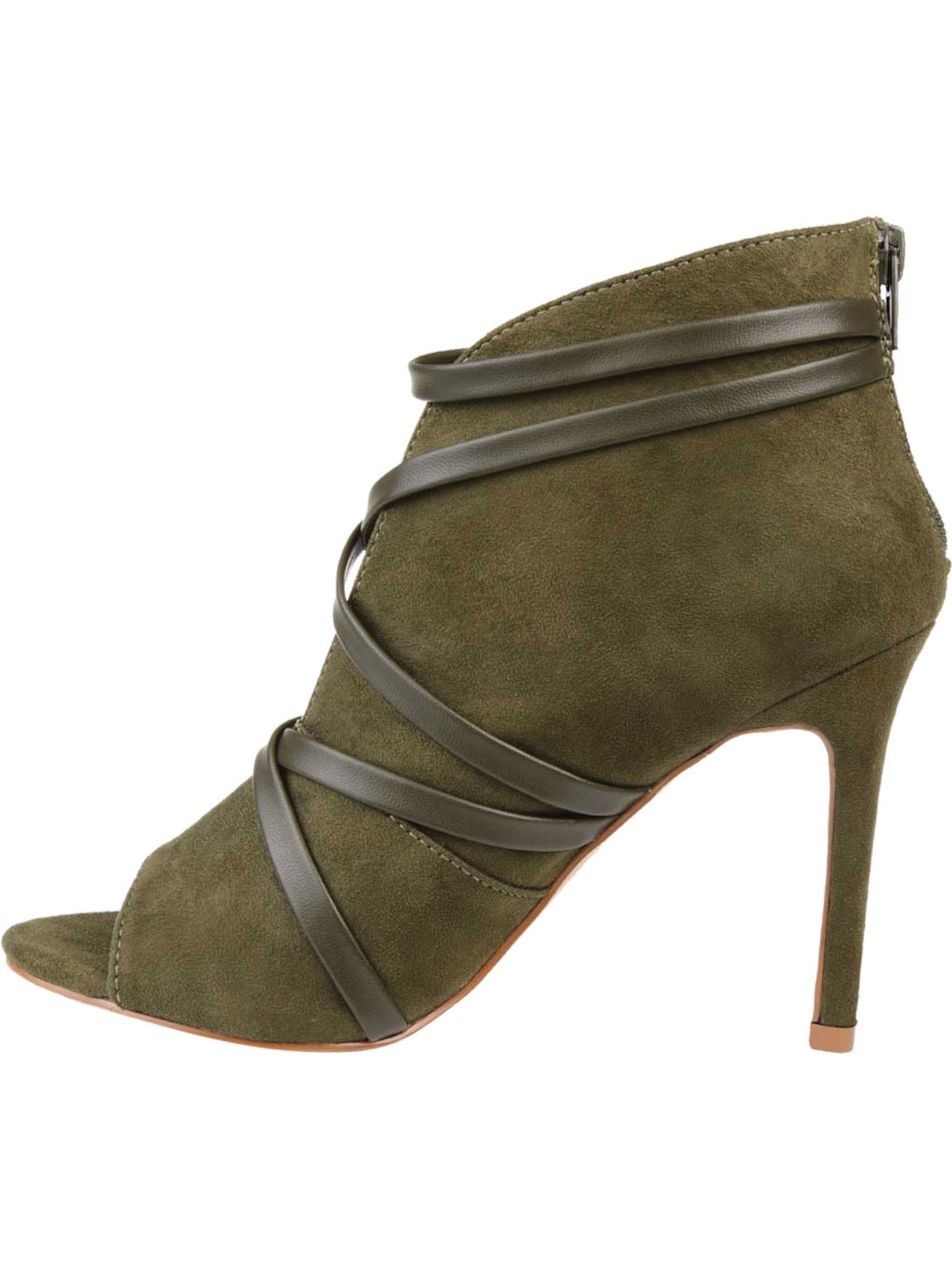 JOURNEE COLLECTION Womens Green V-Cut Vamp Strappy Padded Samara Peep Toe Stiletto Zip-Up Dress Booties 8.5 M