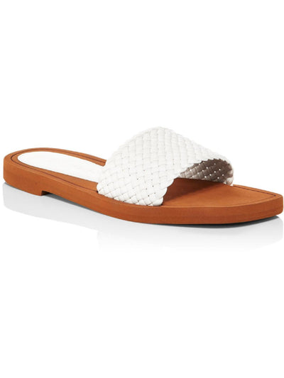 STUART WEITZMAN Womens White Woven Breathable Wova Square Toe Slip On Leather Slide Sandals 7.5 B