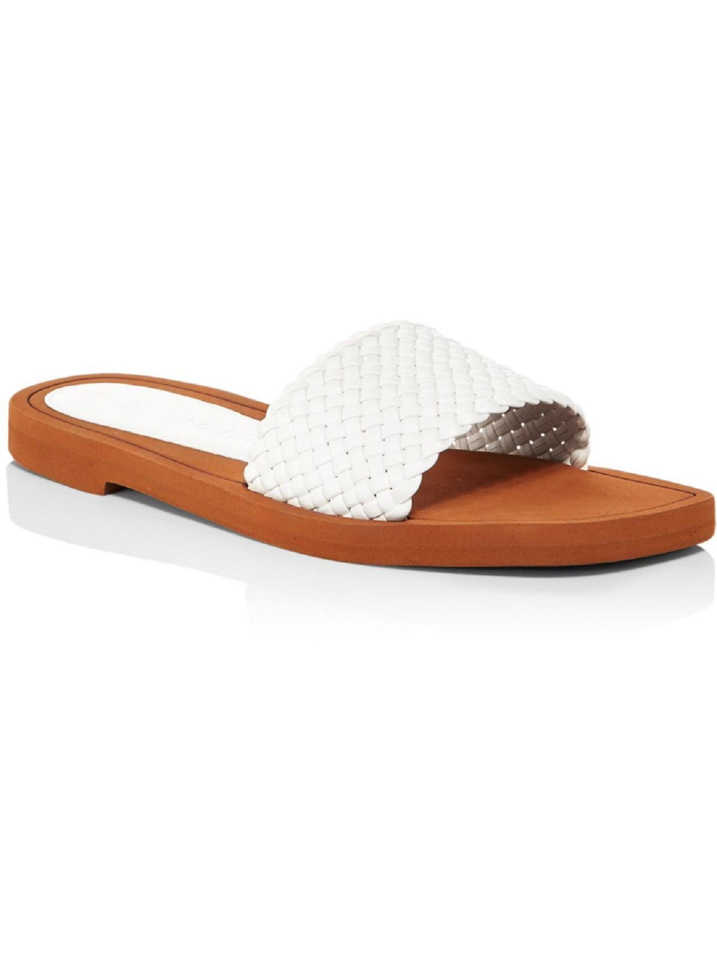STUART WEITZMAN Womens White Woven Breathable Wova Square Toe Slip On Leather Slide Sandals Shoes 8 B