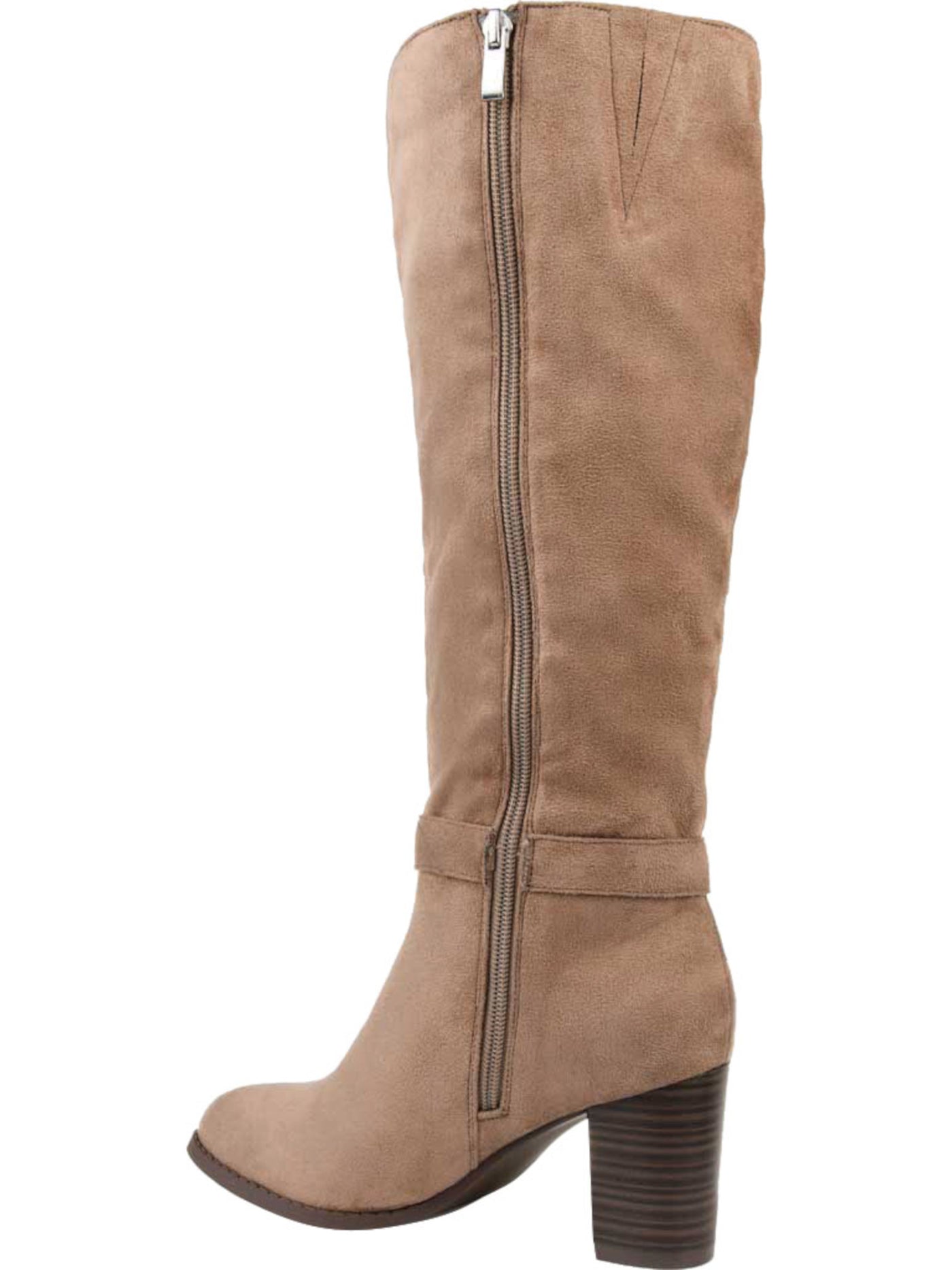 JOURNEE COLLECTION Womens Taupe Beige Cushioned Buckle Accent Goring Joelle Almond Toe Stacked Heel Zip-Up Riding Boot 8.5 XWC