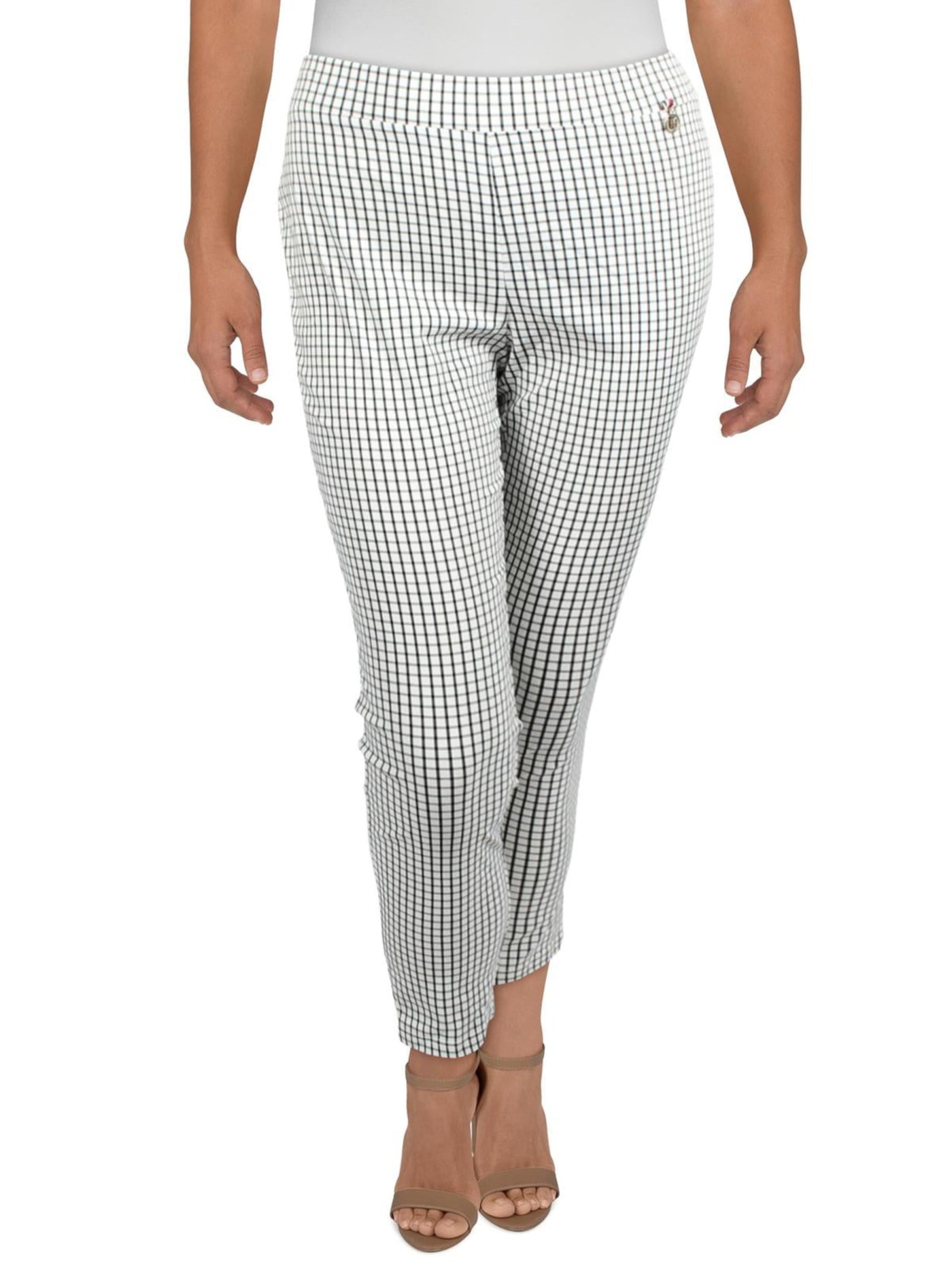 TOMMY HILFIGER Womens White Stretch Plaid Wear To Work Straight leg Pants 12