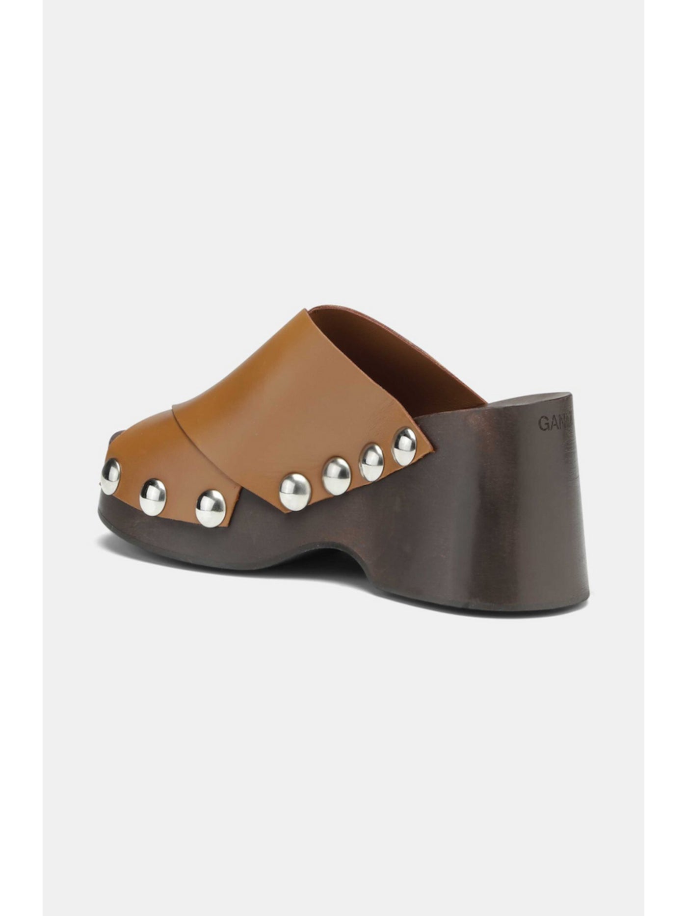 GANNI Womens Brown 1-1/2" Wood-Grain Platform Studded Round Toe Wedge Slip On Leather Slide Sandals Shoes 39