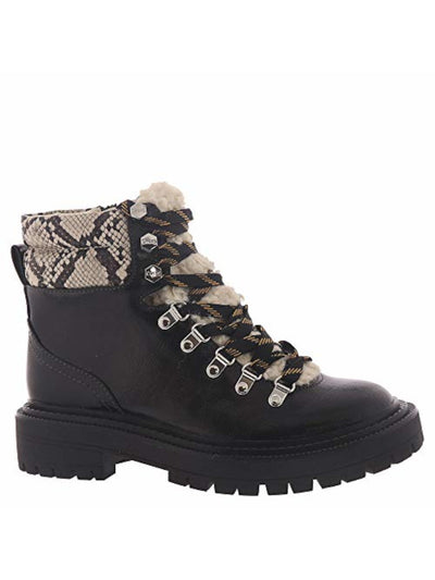 CIRCUS By Sam Edelman Womens Black Snake Print Zipper Closure Lug Sole Logo Flora Block Heel Lace-Up Hiking Boots 5.5