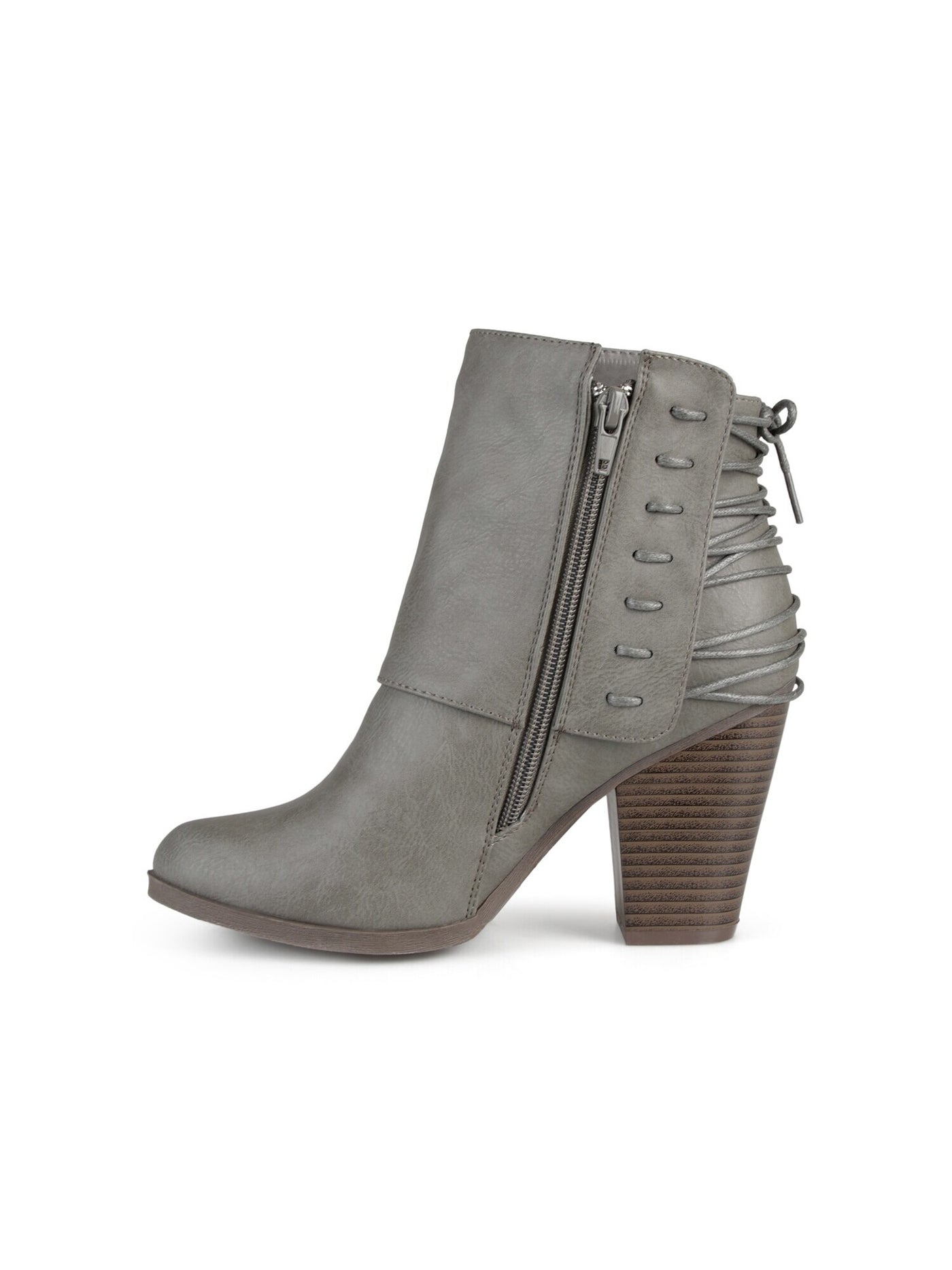 JOURNEE COLLECTION Womens Gray Corset Lacing At Back Cuff Detai Cushioned Ayla Round Toe Block Heel Zip-Up Dress Booties 10