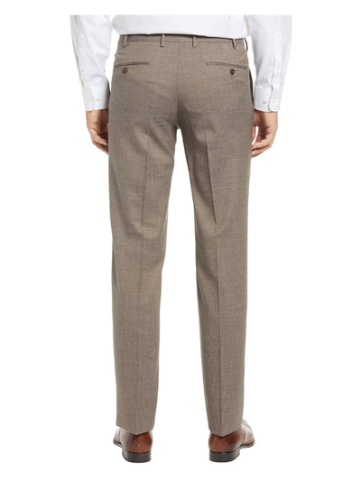 ZANELLA Mens Parker Beige Flat Front, Tapered, Pinstripe Slim Fit Suit Separate Pants 42