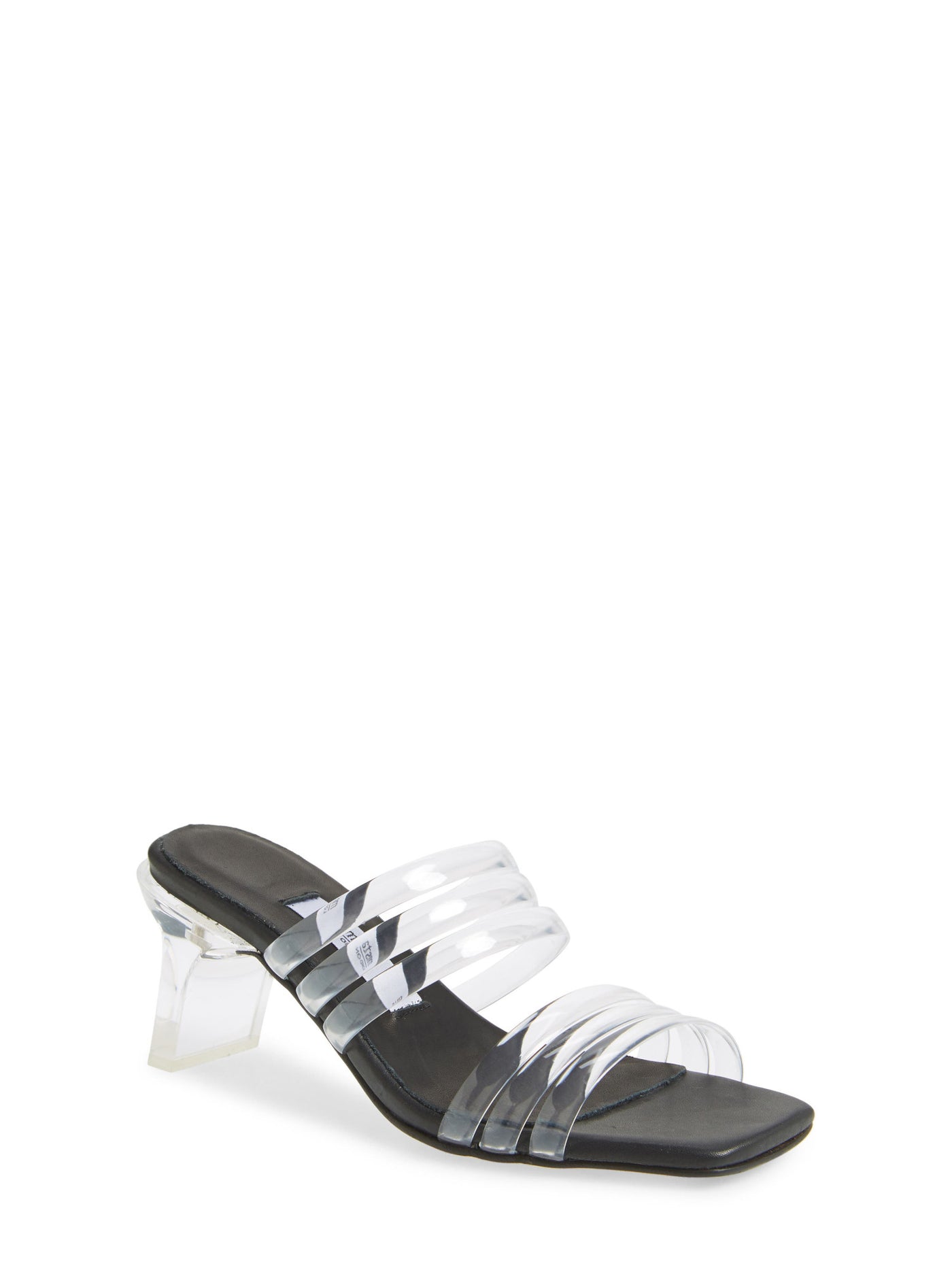 MISTA Womens Black Strappy Comfort Helena Square Toe Block Heel Slip On Leather Slide Sandals 38
