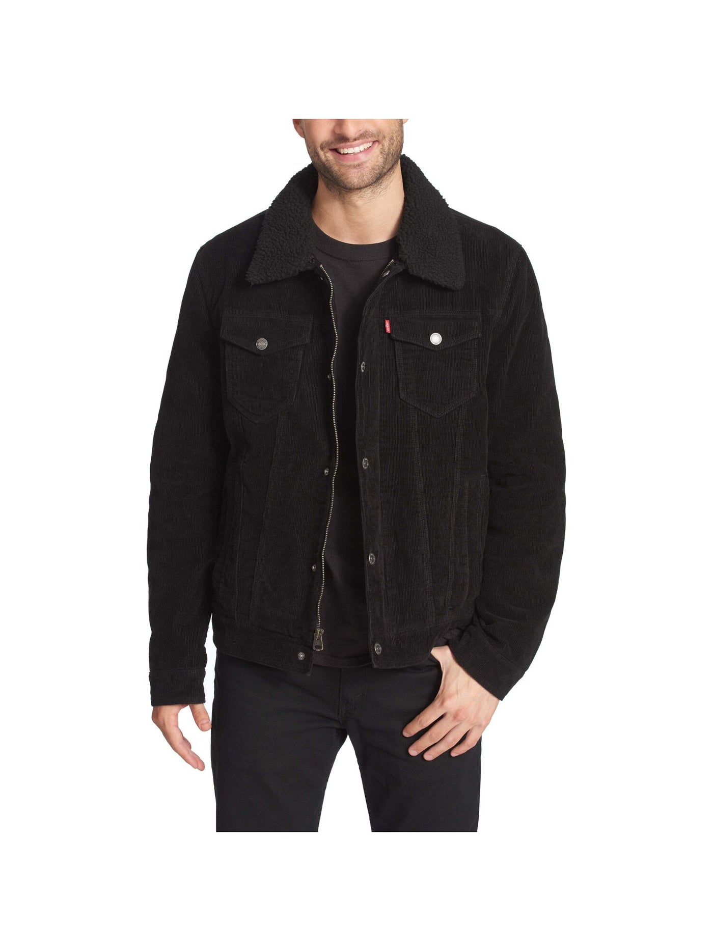 LEVI STRAUSS & CO Mens Black Fleece Lined Zip Up Jacket L