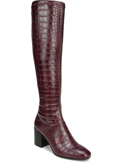 FRANCO SARTO Womens Maroon Crocodile Padded Tribute Square Toe Block Heel Zip-Up Heeled Boots 6.5 M WC