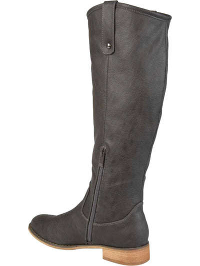 JOURNEE COLLECTION Womens Gray Pull Tab Comfort Taven Round Toe Block Heel Zip-Up Riding Boot 8 M