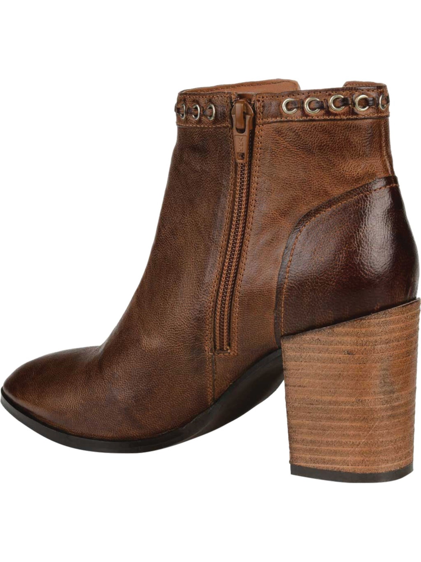 JOURNEE SIGNATURE Womens Brown Lace Detail Padded Eyelet Jorri Almond Toe Stacked Heel Zip-Up Leather Booties 7 M