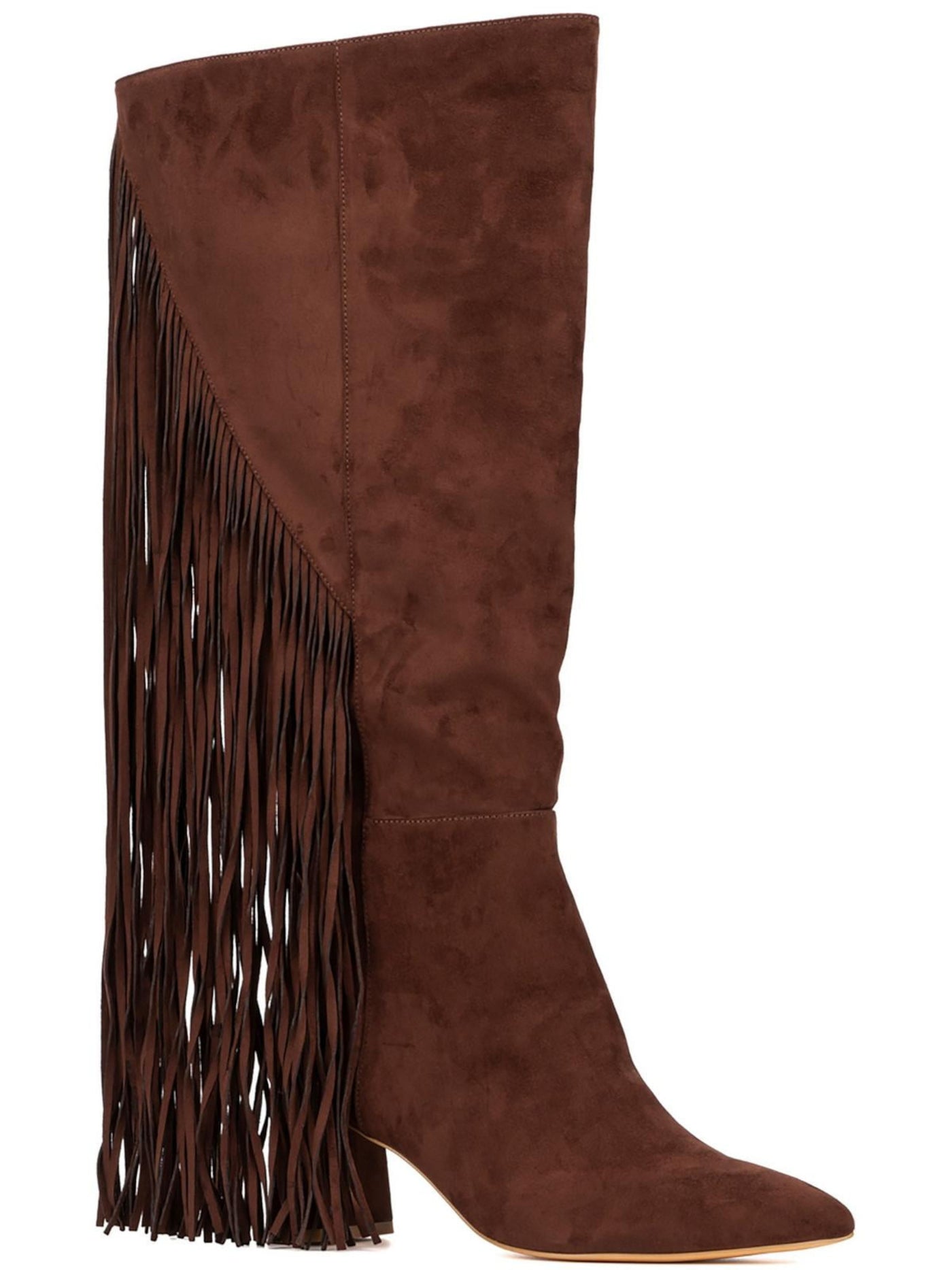 FASHION TO FIGURE Womens Brown Fringed Lenita Pointy Toe Block Heel Zip-Up Dress Boots 7 W