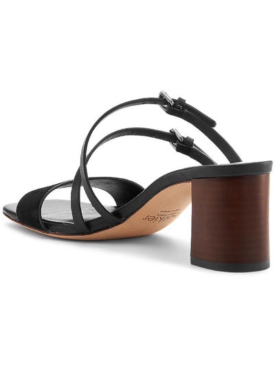 BOTKIER Womens Black Asymmetrical Straps Adjustable Strap Padded New York  Dune Square Toe Block Heel Slip On Leather Slide Sandals Shoes 10 M