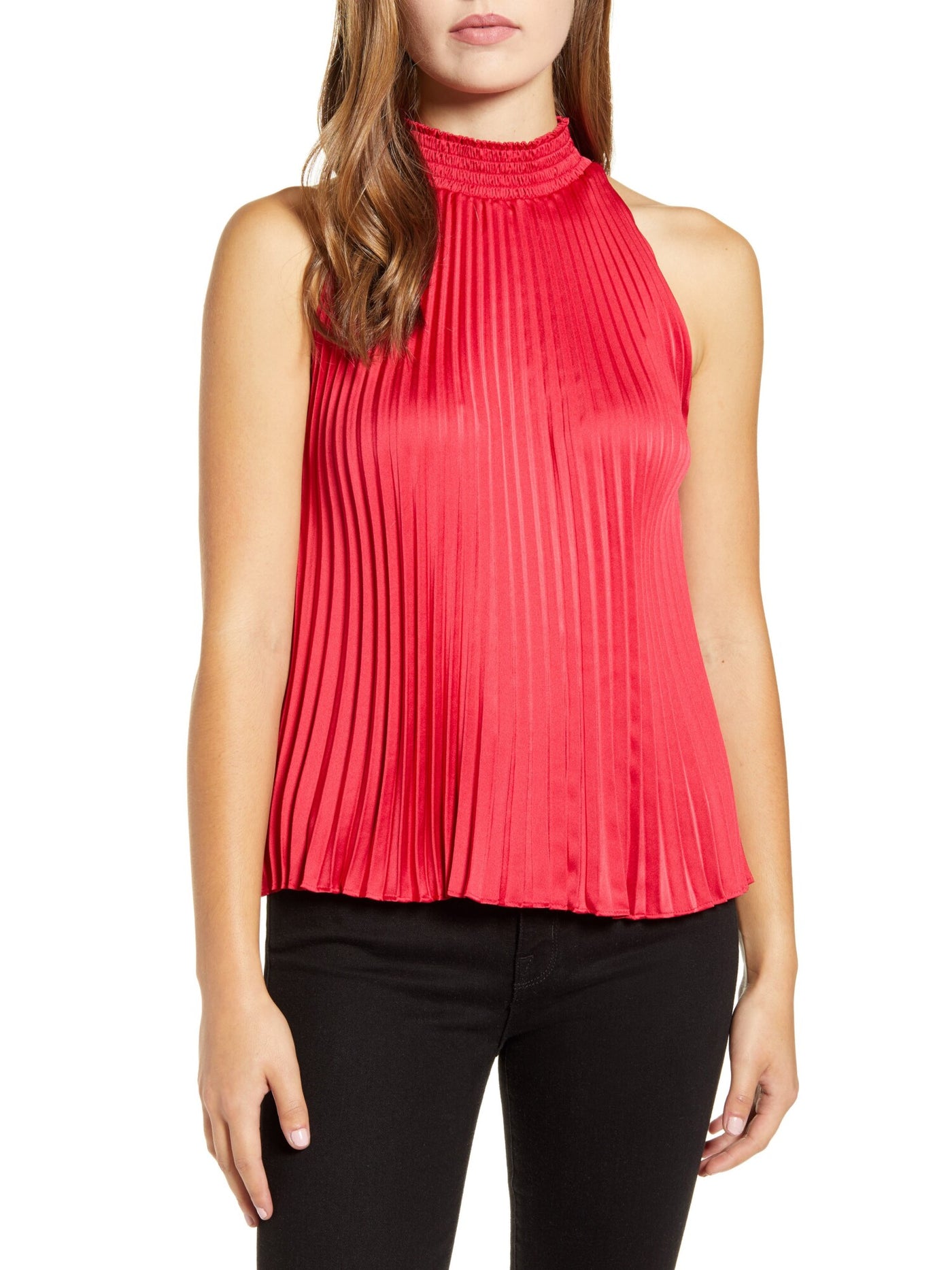 1. STATE Womens Red Pleated Sleeveless Halter Top XXS