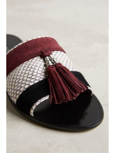 POUR LA VICTOIRE Womens Sangria Multi Maroon Mixed Media Tasseled Lakess Round Toe Slip On Leather Slide Sandals Shoes 8.5