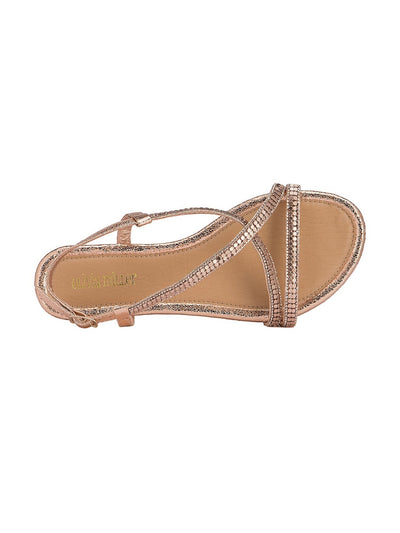 OLIVIA MILLER Womens Pink Crisscross Straps Crackle Metallic Trim Studded Comfort Treasure Round Toe Buckle Sandals Shoes 8 M