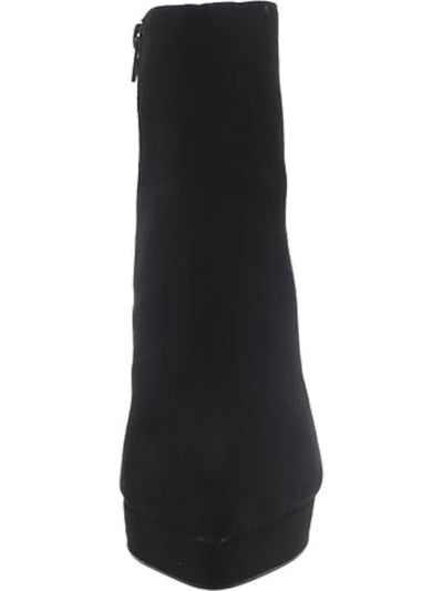 BETSEY JOHNSON Womens Black 1" Platform Rhinestone Padded Raylan Pointed Toe Block Heel Zip-Up Dress Boots 6.5 M