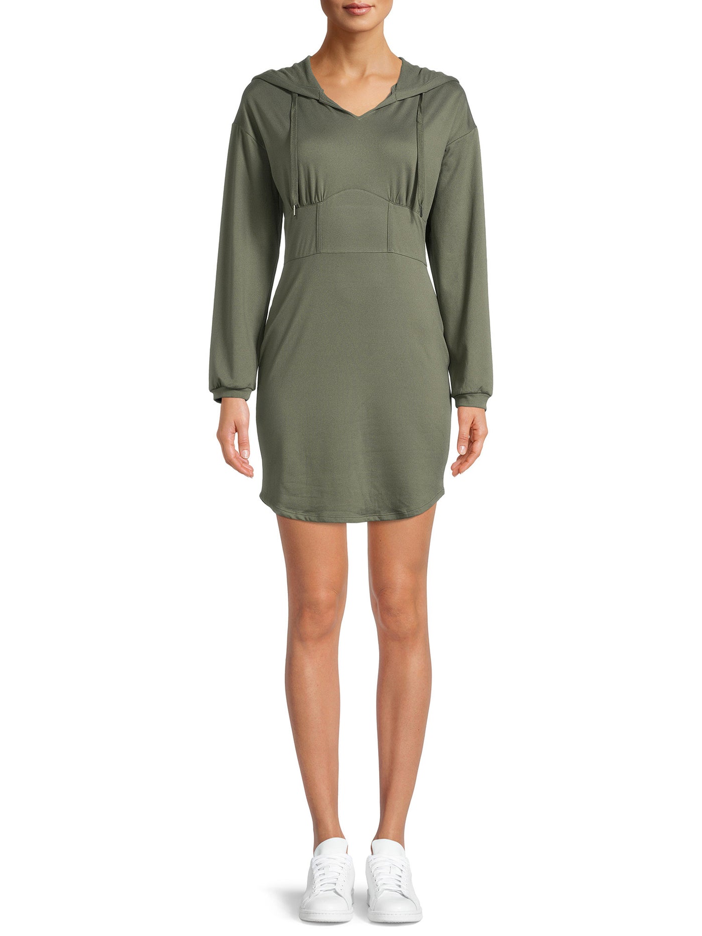 ALMOST FAMOUS Womens Green Stretch Fitted Pleated Hooded Long Sleeve Short Sheath Dress Juniors L