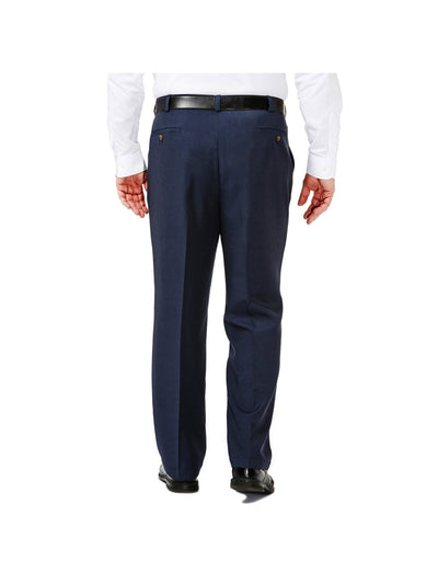 HAGGAR Mens Eclo Stria Navy Flat Front Classic Fit Non Iron Pants 33W/ 32L