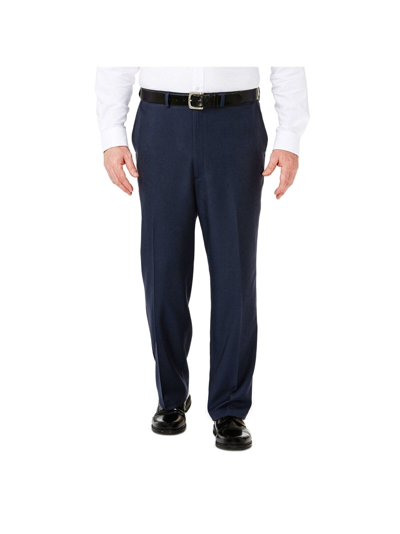 HAGGAR Mens Eclo Stria Navy Flat Front Classic Fit Non Iron Pants 33W/ 32L