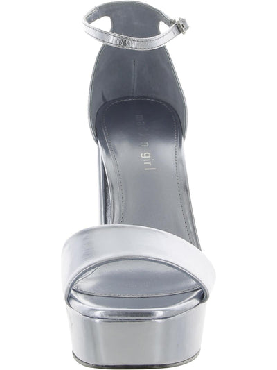 MADDEN GIRL Womens Silver 1-1/2" Platform Adjustable Ankle Strap Omega Square Toe Block Heel Buckle Dress Heeled Sandal 7.5 M