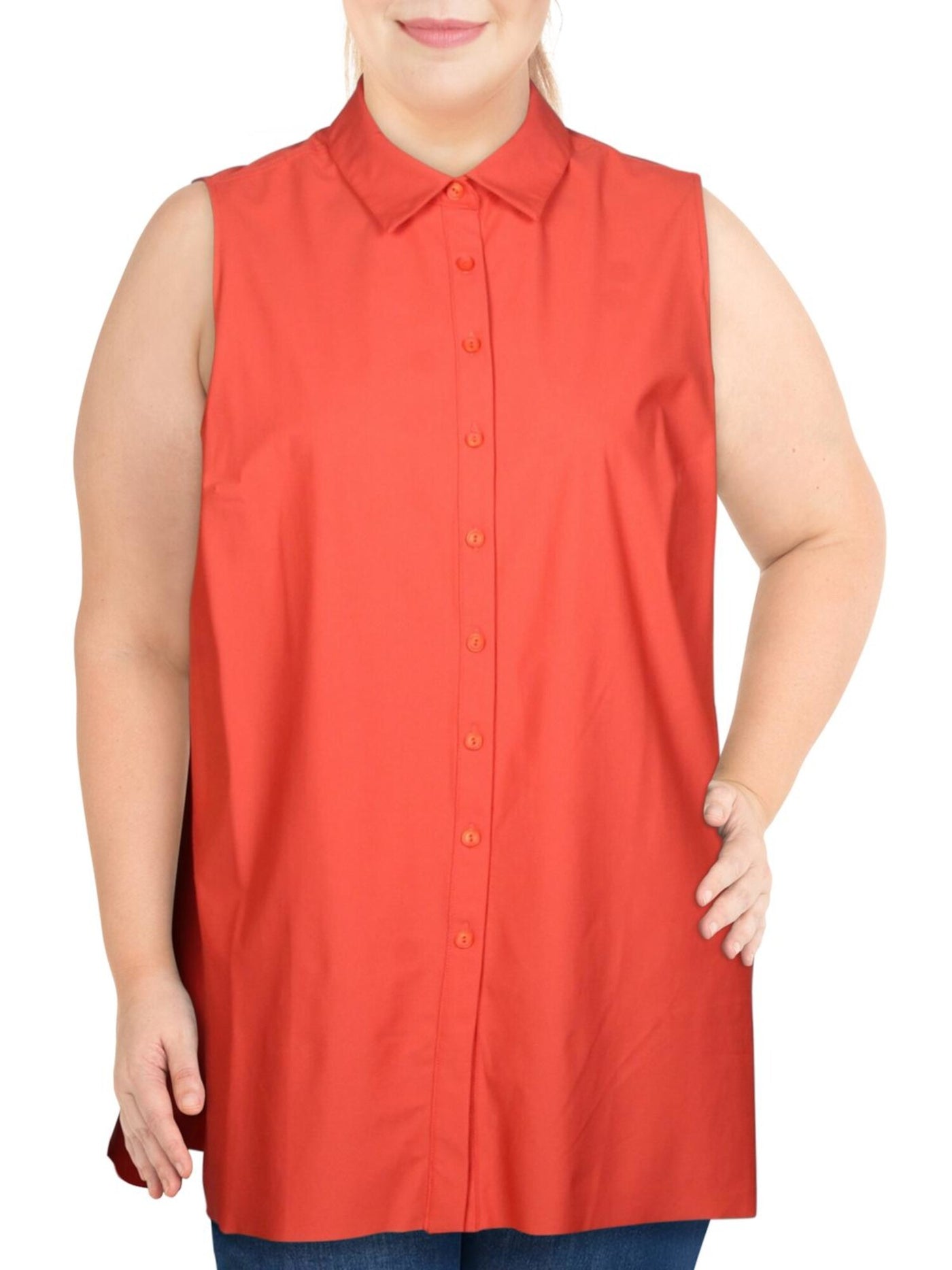 ALFANI Womens Orange Sleeveless Collared Button Up Top S