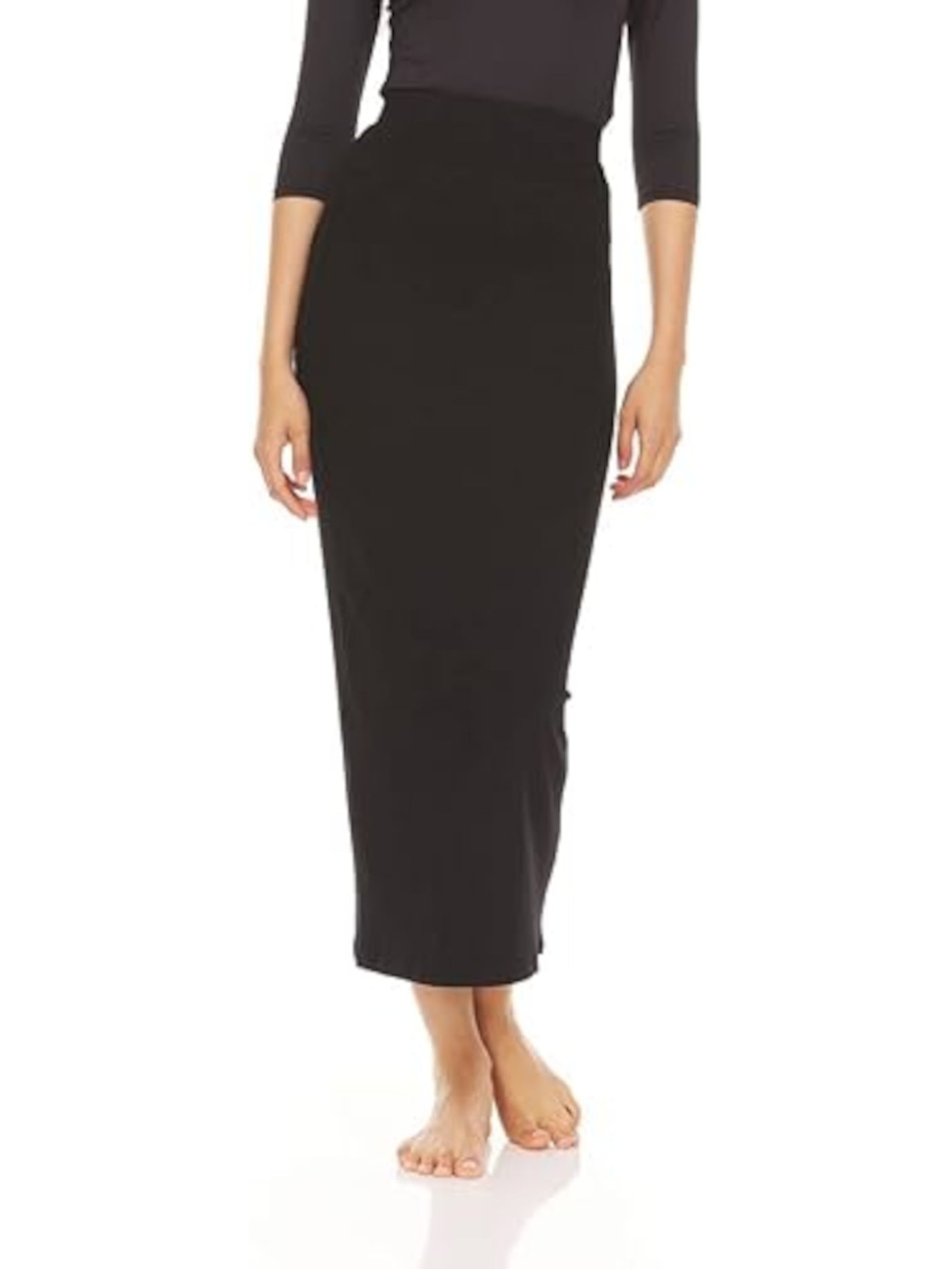 BGDK Womens Black Ribbed Fitted High Elastic Waist Maxi Wear To Work Pencil Skirt S
