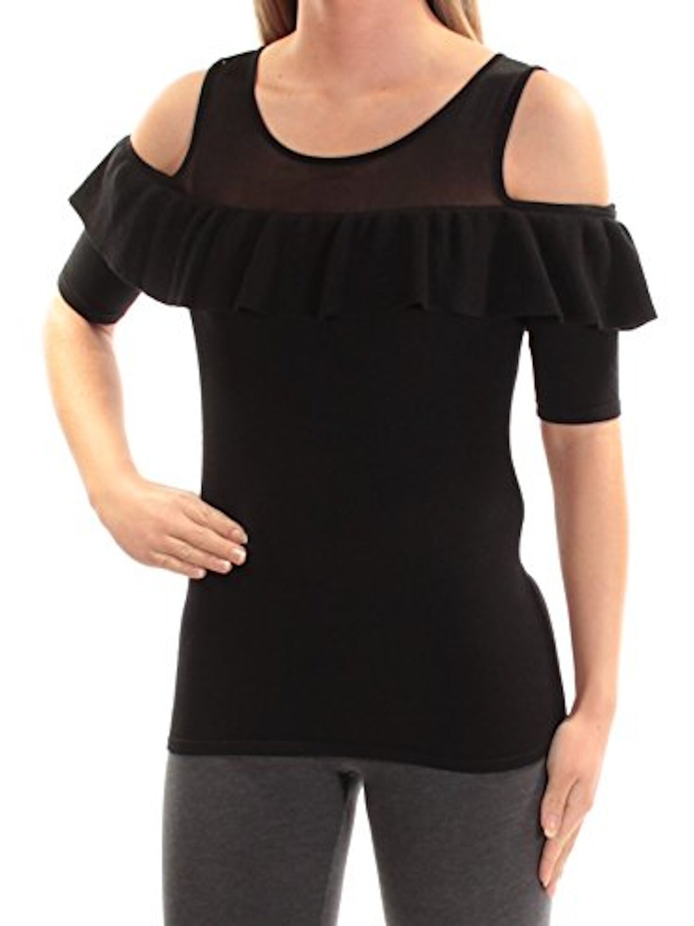 INC Womens Black Cold Shoulder Short Sleeve Scoop Neck Top XL