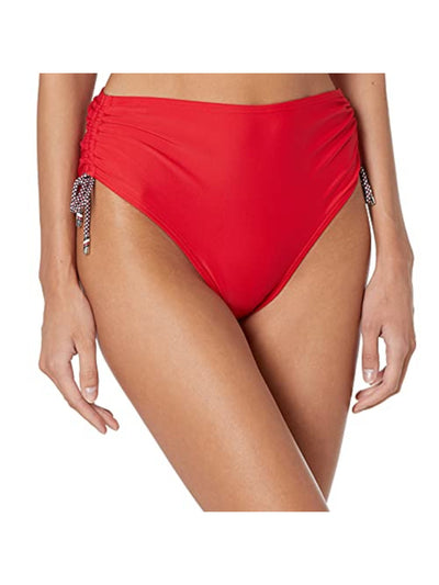 TOMMY HILFIGER Women's Red Stretch Lined Bikini Side Tie Moderate Coverage High Waisted Swimsuit Bottom S