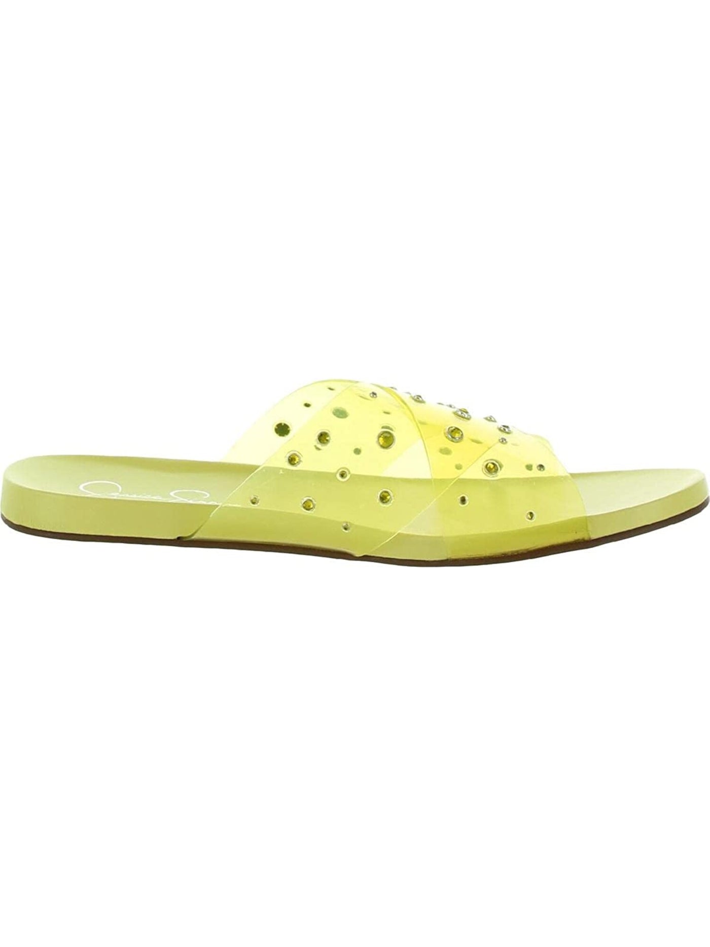 JESSICA SIMPSON Womens Yellow Lucite Straps Rhinestone Teslie Round Toe Slip On Slide Sandals Shoes 8 M