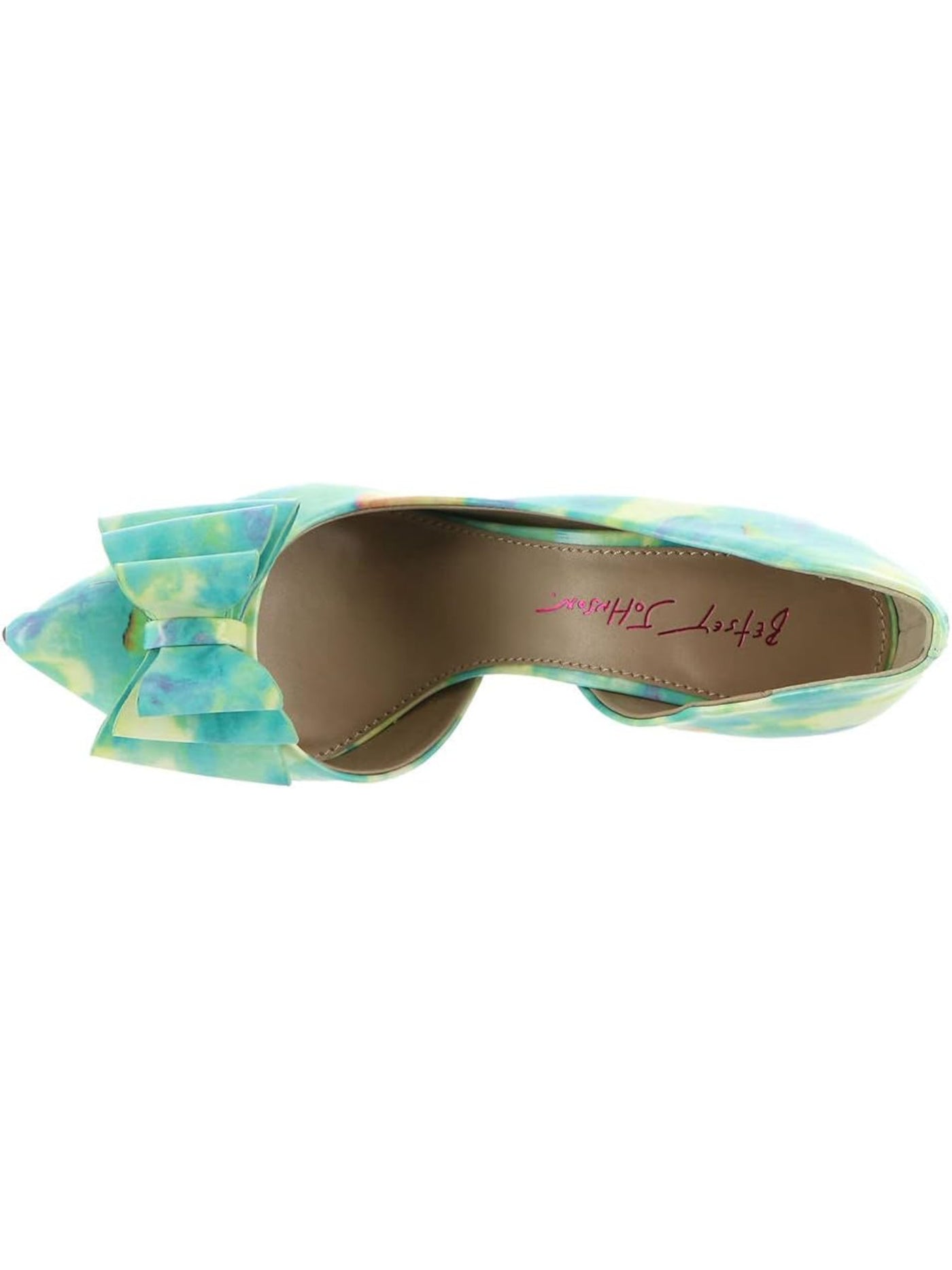 BETSEY JOHNSON Womens Turquoise Printed Bow Accent Padded Prince-p Pointed Toe Stiletto Slip On Pumps Shoes 6.5 M