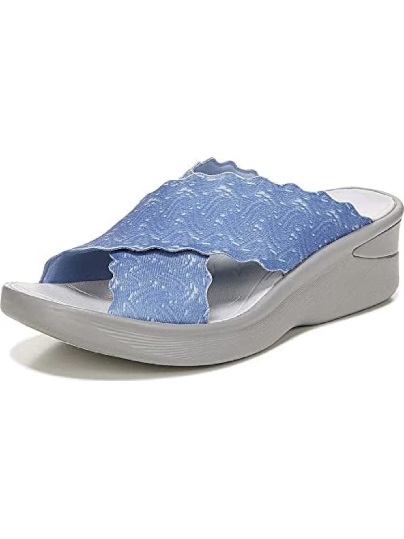 BZEES Womens Blue Crisscrossed Scalloped Straps Sahara Round Toe Wedge Slip On Slide Sandals 9 M