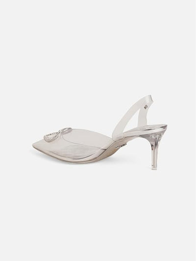 ALDO Womens Silver Transparent Metallic Padded Embellished Barbieslngbk Pointed Toe Stiletto Slip On Dress Slingback 10