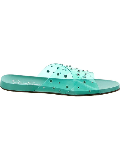 JESSICA SIMPSON Womens Aqua Clear Vinyl Lucite Straps Studded Rhinestone Tislie Round Toe Slip On Slide Sandals Shoes 10 M