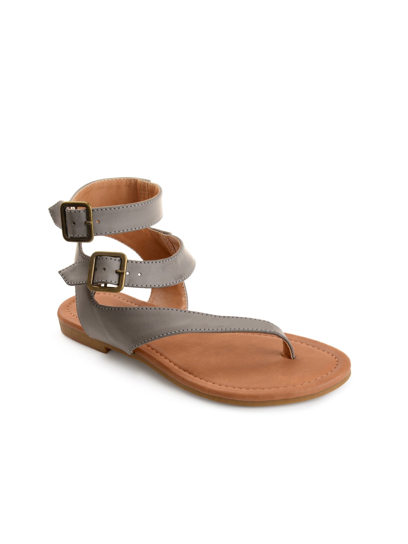 JOURNEE COLLECTION Womens Gray Padded Ankle Strap Asymmetrical Kyle Round Toe Buckle Thong Sandals Shoes 9